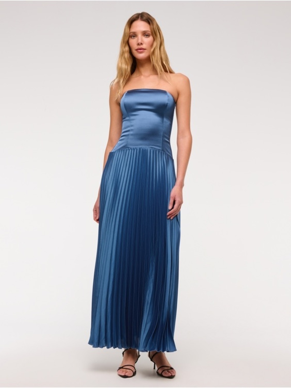 A&F Strapless Pleated Satin Maxi Dress NWT
